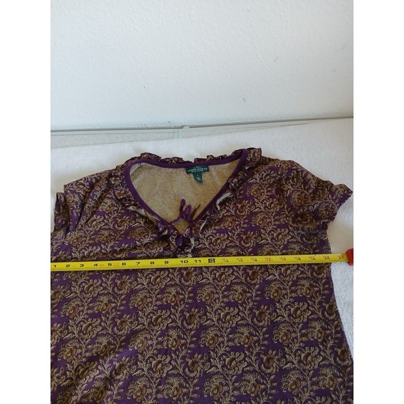 Ralph LAUREN JEANS CO Top Women L Purple Paisley Rufffle Tie Neck Short Sleeve - Picture 11 of 15